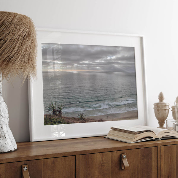 Fine art seascape print capturing calm ocean light and textures from San Diego’s coastline.
