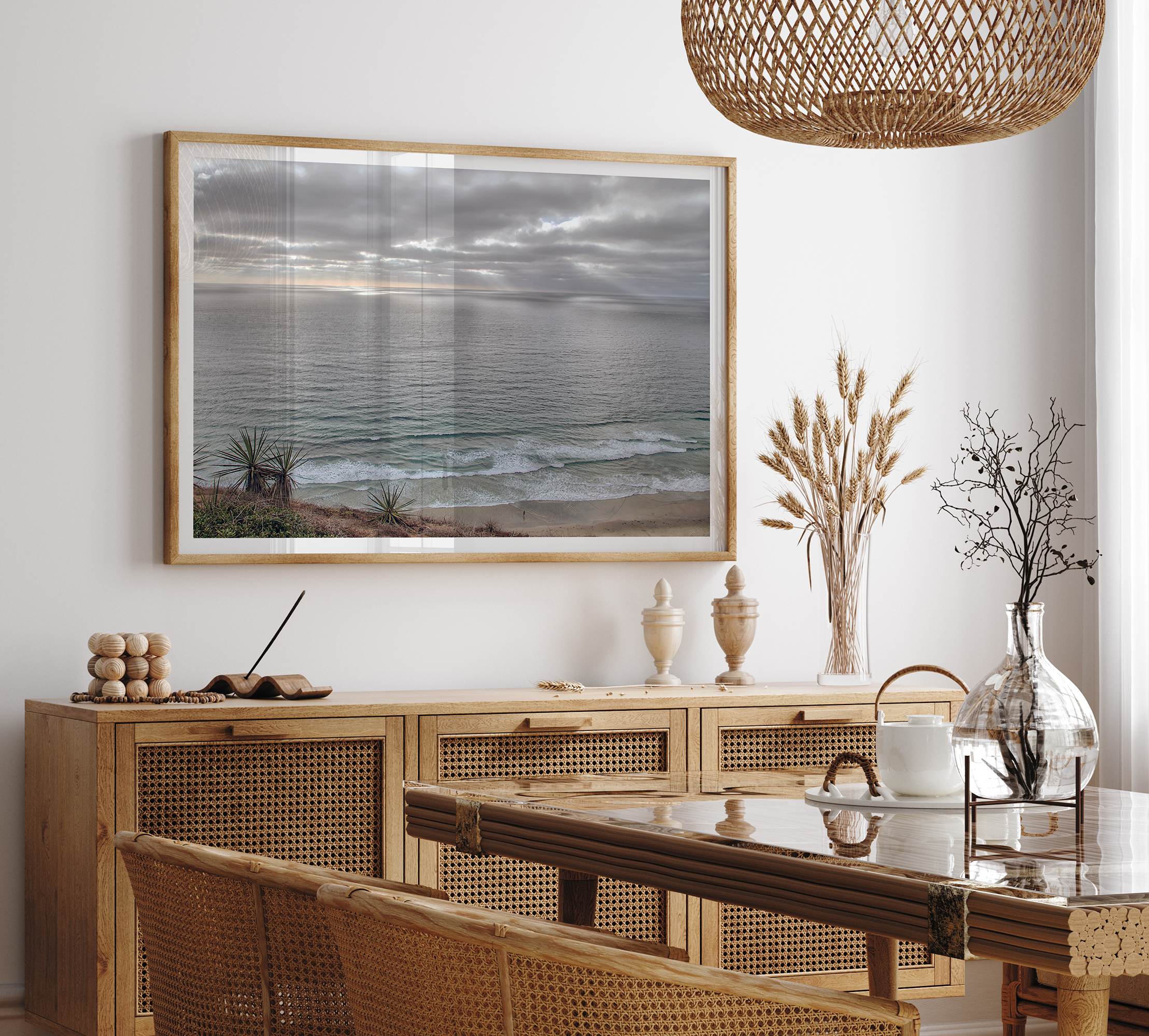 Fine art seascape print capturing calm ocean light and textures from San Diego’s coastline.