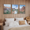 Zion wall art set featuring three color prints of Zion National Park landscapes, available framed or on canvas.