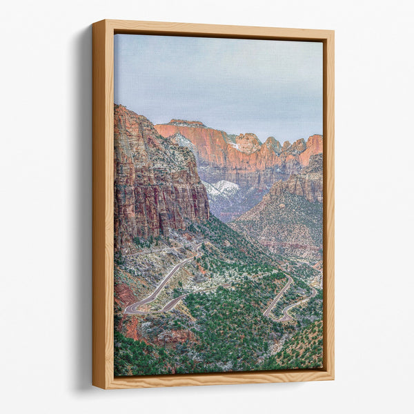 Zion wall art set featuring three color prints of Zion National Park landscapes, available framed or on canvas.