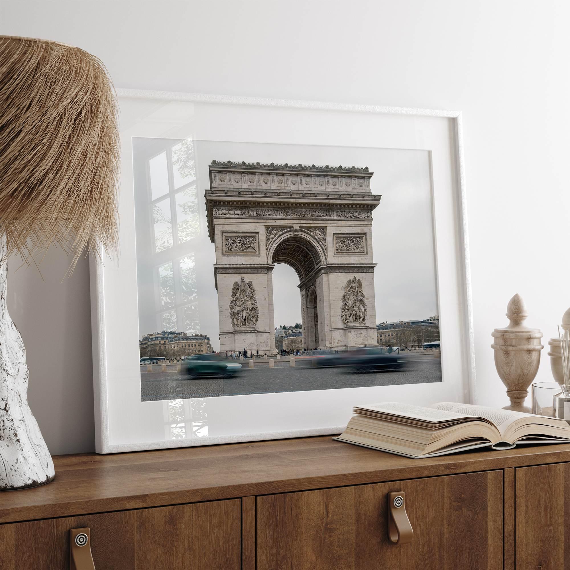 French wall art featuring Arc de Triomphe in Paris, neutral tones