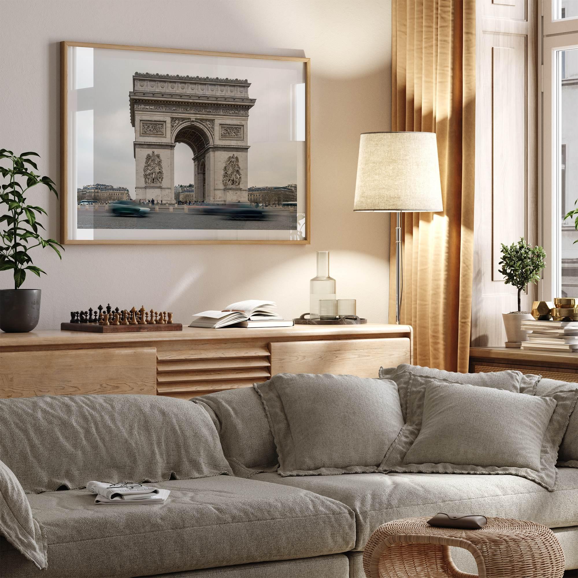 French wall art featuring Arc de Triomphe in Paris, neutral tones