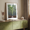 Vertical bamboo forest photograph from Arashiyama, tranquil path and glowing greens, premium bamboo wall art