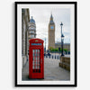 Big Ben wall art featuring London clock tower and red phone booth, fine art photography
