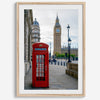 Big Ben wall art featuring London clock tower and red phone booth, fine art photography