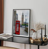 Big Ben wall art featuring London clock tower and red phone booth, fine art photography