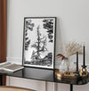 Black and white tree print in Hoover Wilderness with rocky hillside, modern neutral forest wall art photography.​