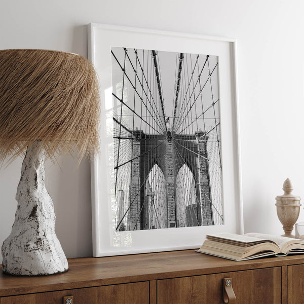 Elegant brooklyn bridge print with detailed steel structure, suited for modern office or home gallery
