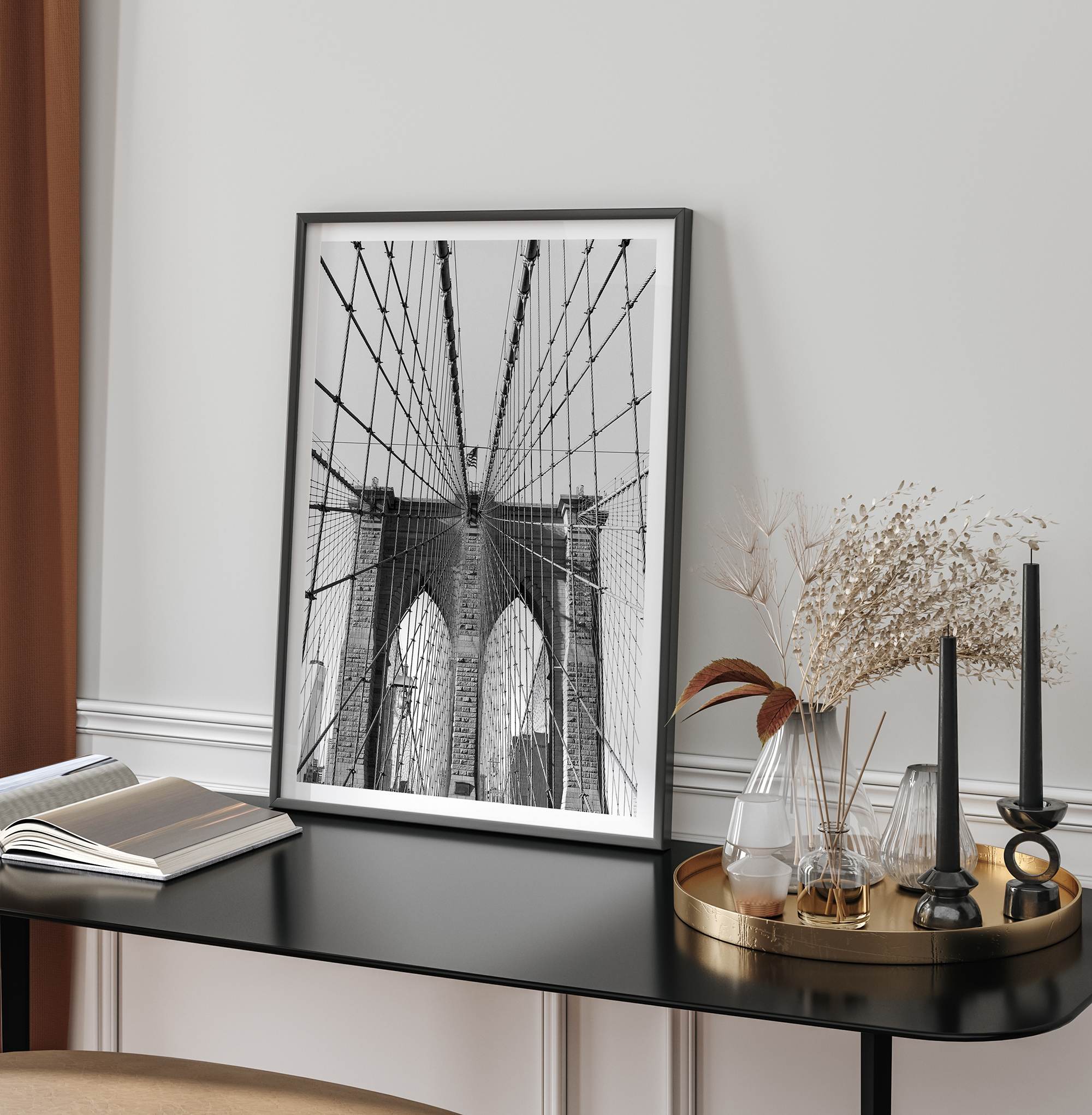 Elegant brooklyn bridge print with detailed steel structure, suited for modern office or home gallery
