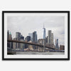 New York skyline print featuring Brooklyn Bridge, contemporary cityscape wall art.