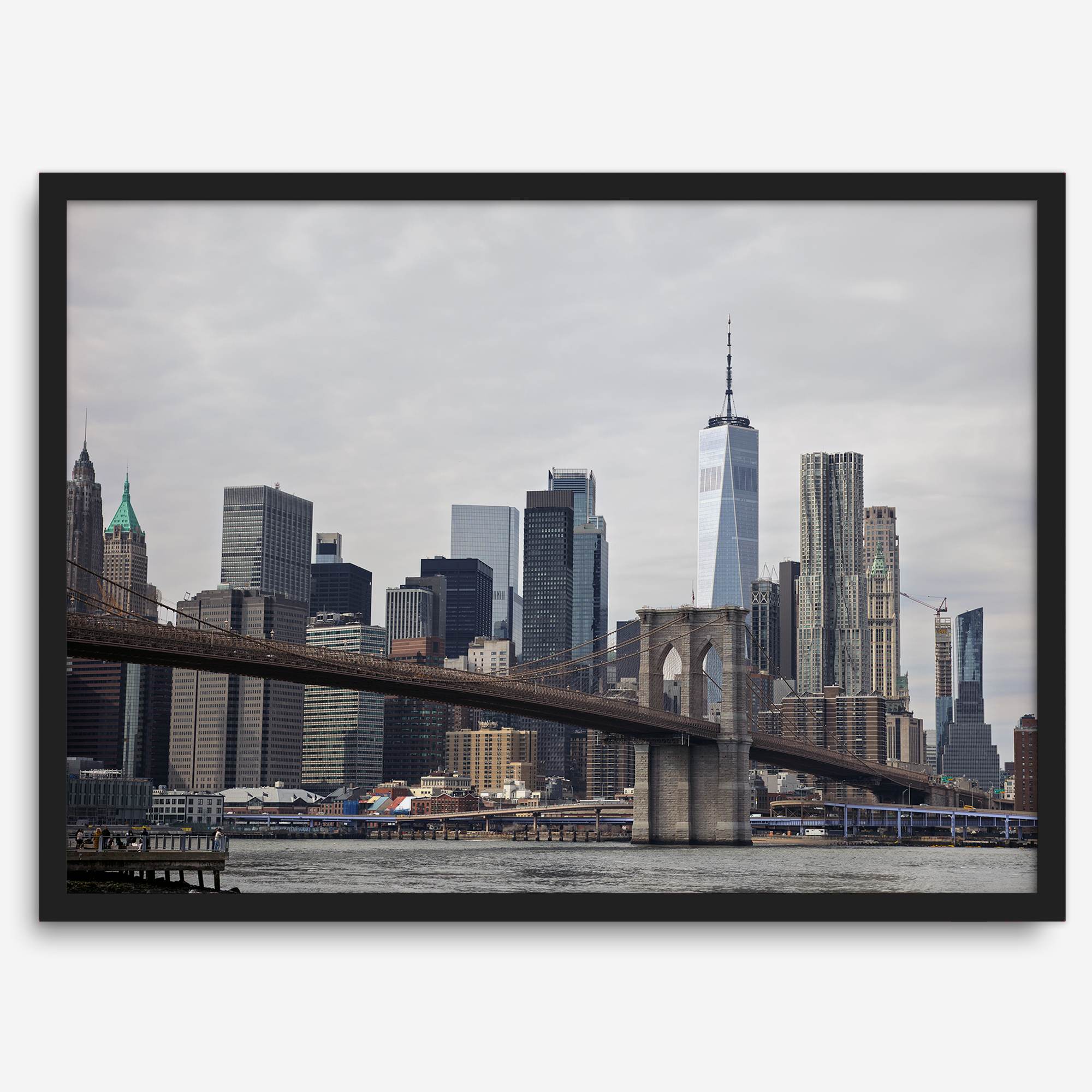 New York skyline print featuring Brooklyn Bridge, contemporary cityscape wall art.