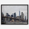 New York skyline print featuring Brooklyn Bridge, contemporary cityscape wall art.