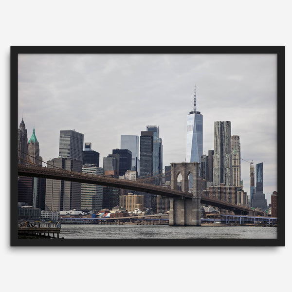 New York skyline print featuring Brooklyn Bridge, contemporary cityscape wall art.