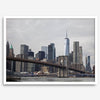 New York skyline print featuring Brooklyn Bridge, contemporary cityscape wall art.