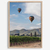 Fine art hot air balloon photography print above Napa Valley vineyards in Yountville.