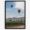 Fine art hot air balloon photography print above Napa Valley vineyards in Yountville.