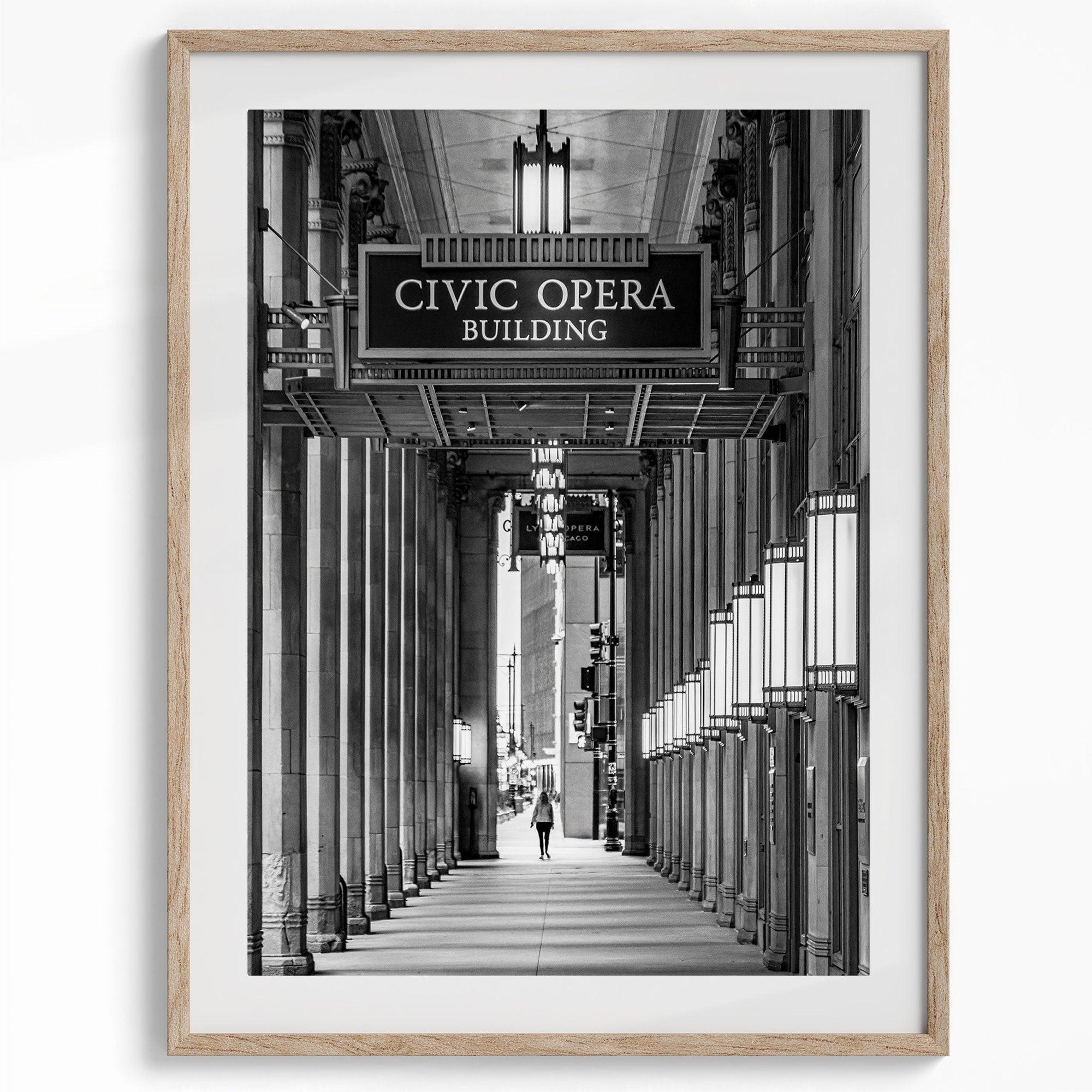 Black and white triptych of Chicago: People walking through iconic locations - Cloud Gate reflecting skyline, Civic Opera columns, rowing on Lincoln Park lagoon with Willis Tower in background.