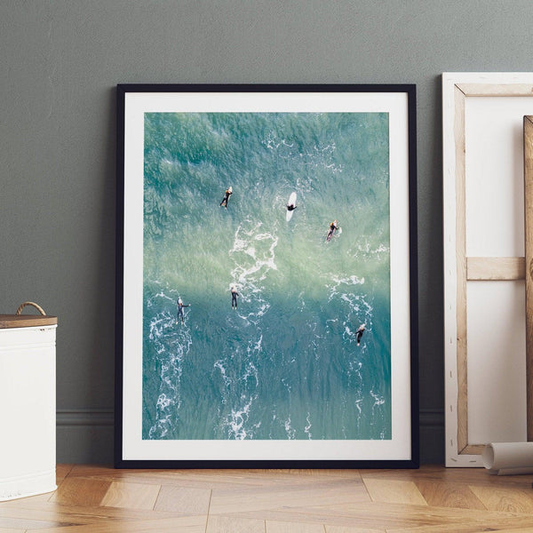 Fine Art Aerial Surf Print - Large Beach Photography Wall Art, Vertical Surfing Ocean Print, Framed Coastal Art Print for Home Decor