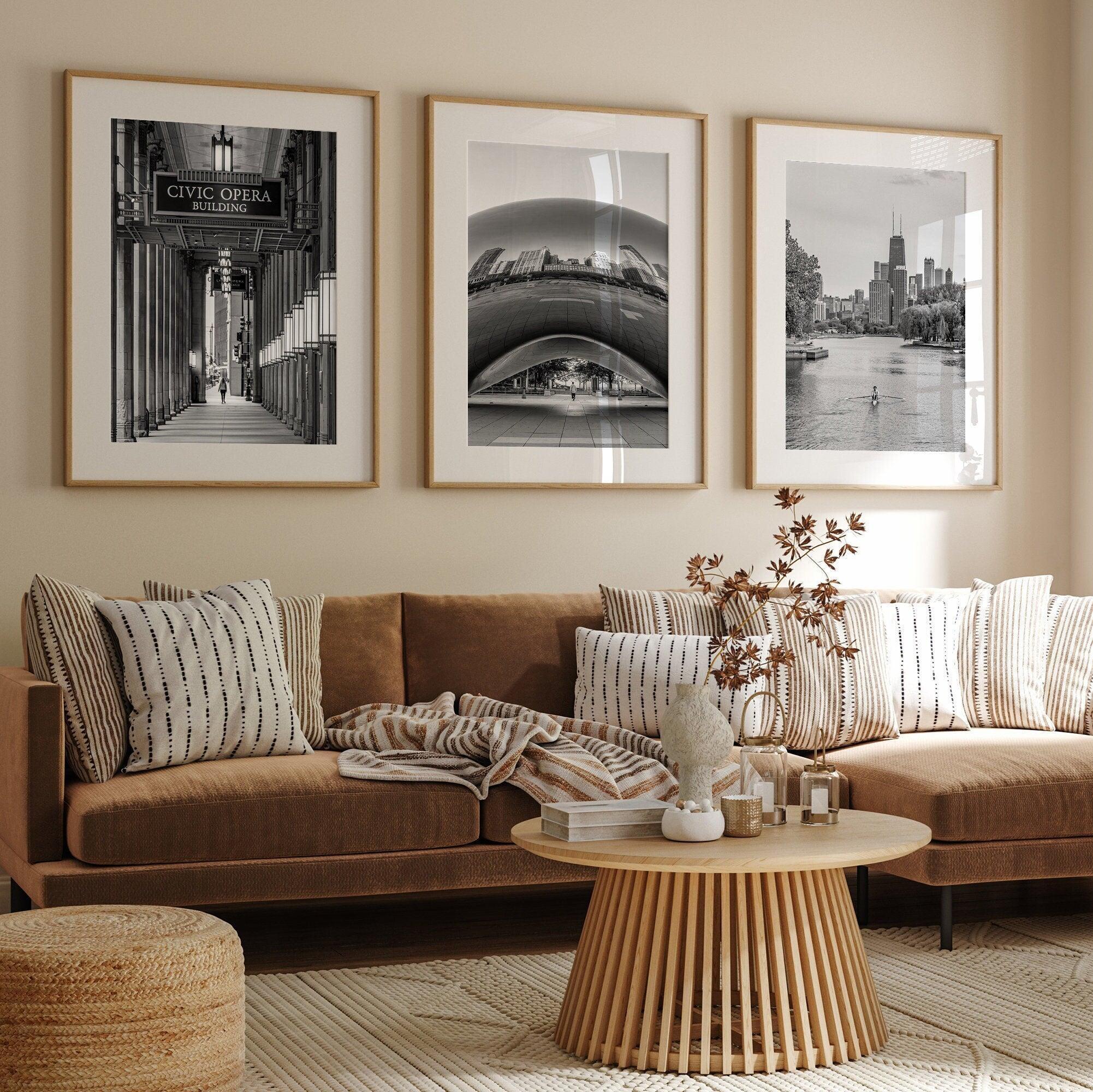 Chicago Black and White Wall Art Set of 3 Prints - Oversized 3 Piece Architecture Wall Art, Extra Large Framed Chicago Fine Art Photography