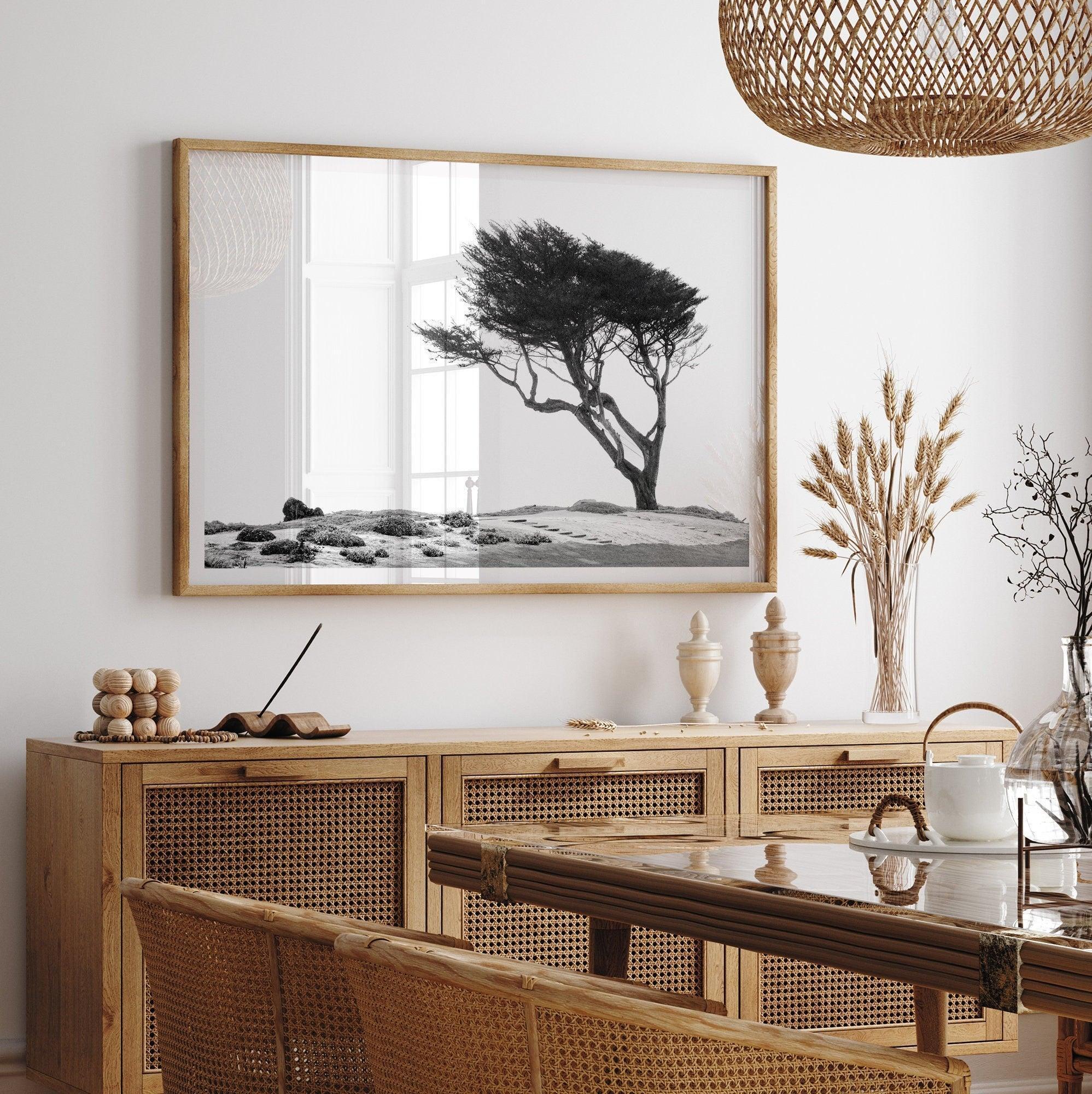 Coastal Tree Wall Art - Large Black and White Coastal Framed Print, California Nature Fine Art Print, Beach Landscape Photography Home Decor