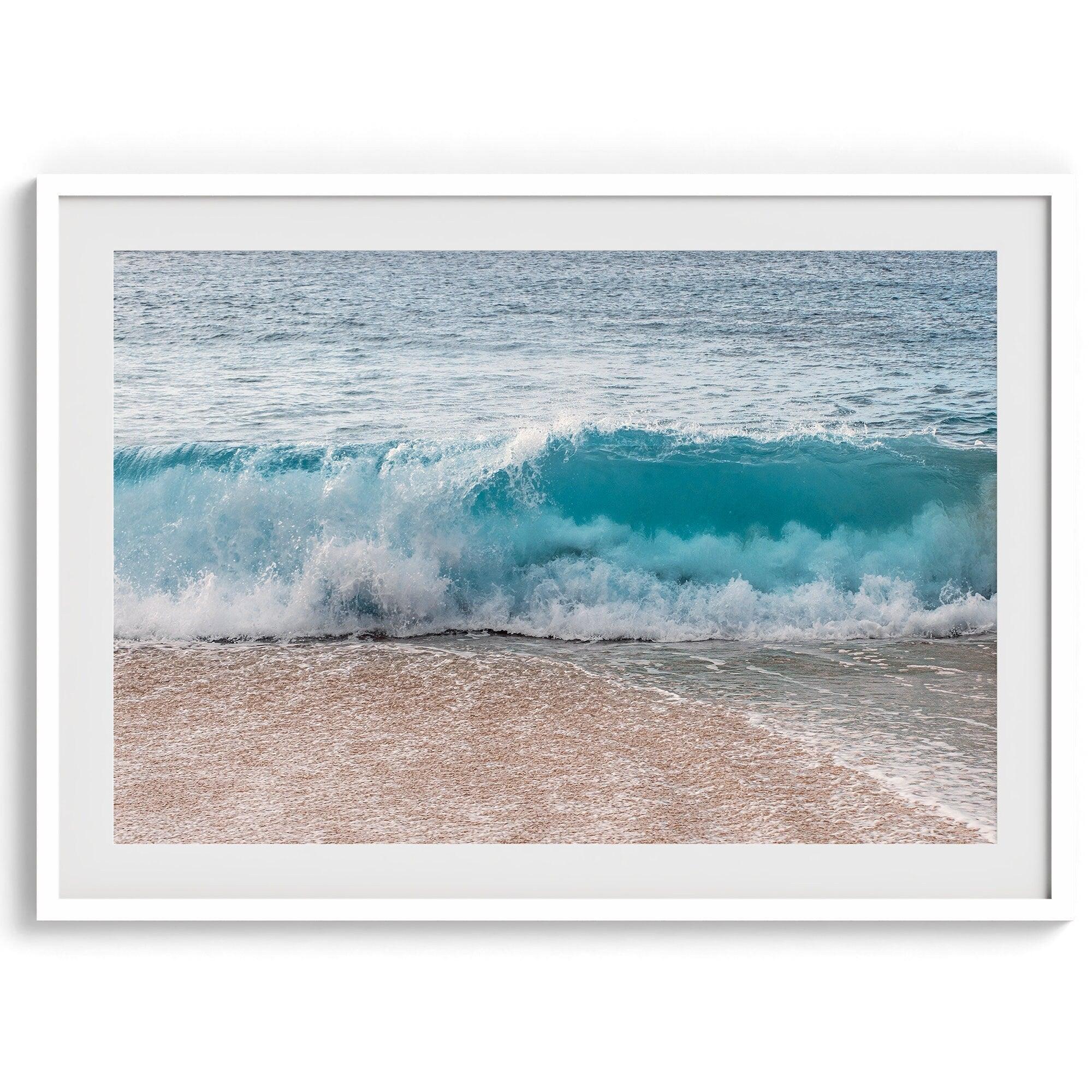 A fine art Ocean print showcasing water waves crashing in the ocean. this beach-themed wall art will make you want to jump into the waves whenever you look at it.