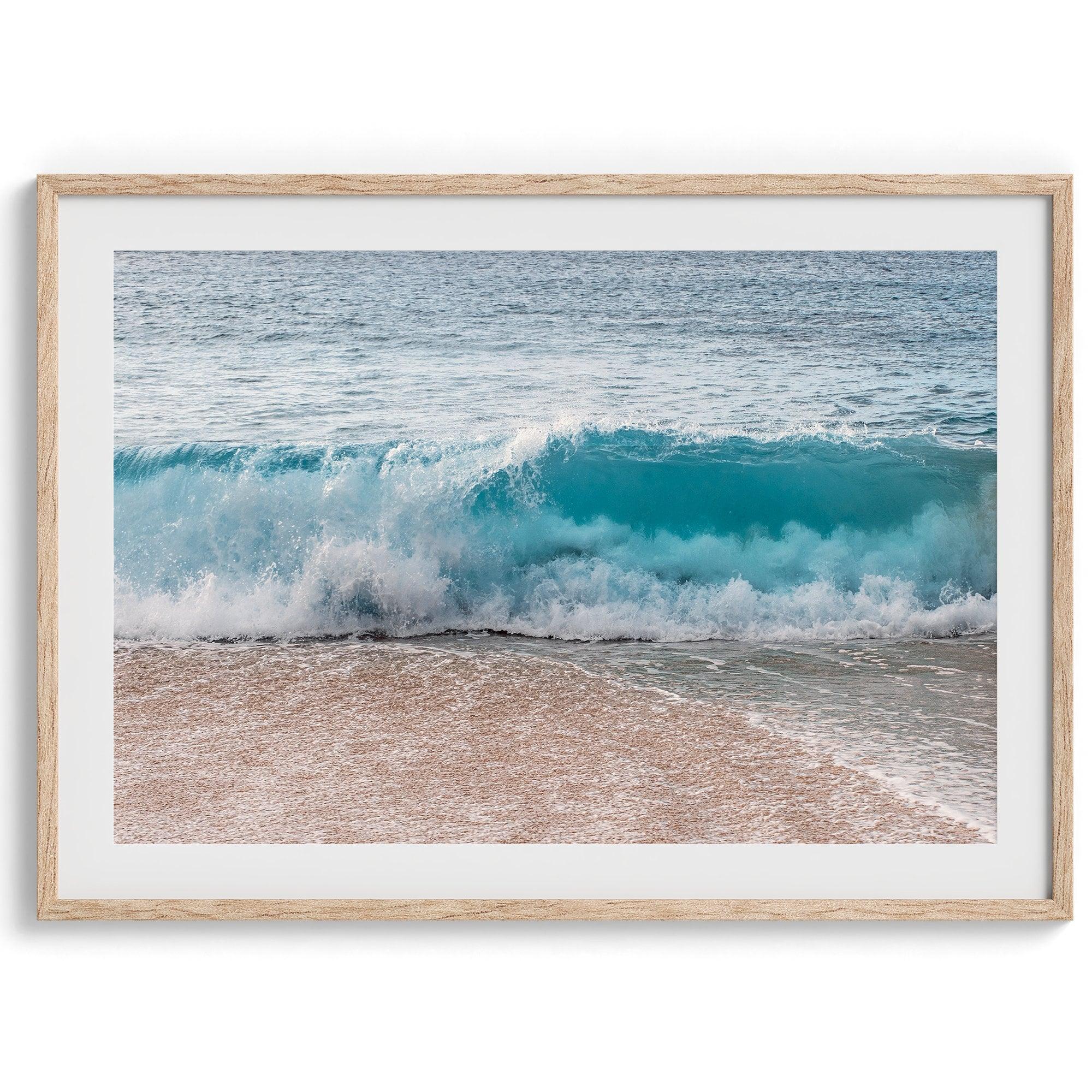 A fine art Ocean print showcasing water waves crashing in the ocean. this beach-themed wall art will make you want to jump into the waves whenever you look at it.