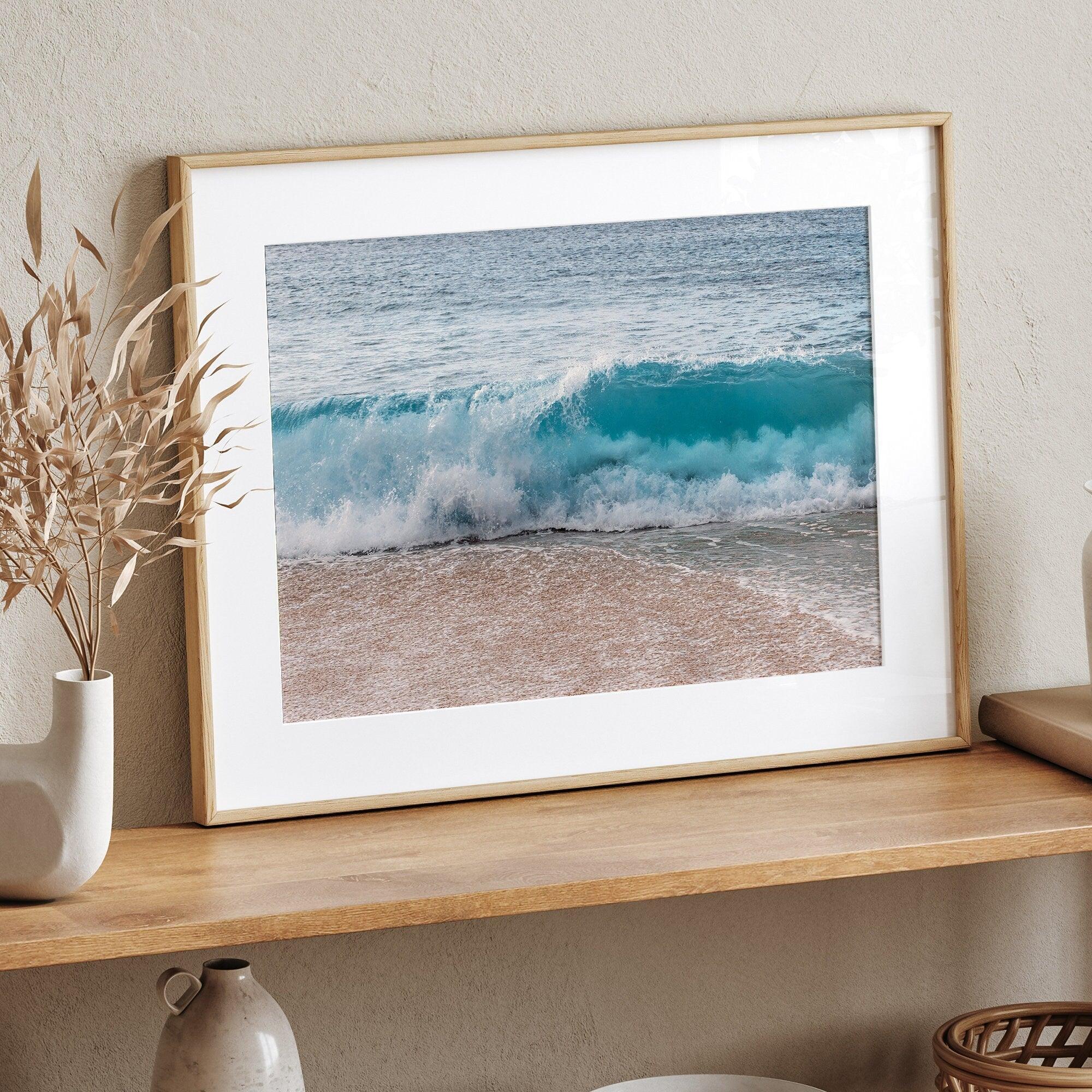 A fine art Ocean print showcasing water waves crashing in the ocean. this beach-themed wall art will make you want to jump into the waves whenever you look at it.