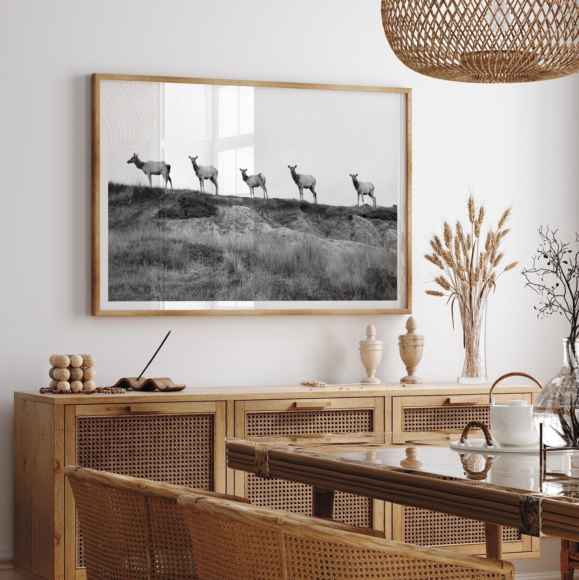 Elk Family Fine Art Photography Print - Minimalist Nature Wall Art, Framed or Unframed California Coastal Animal Poster for Home Decor