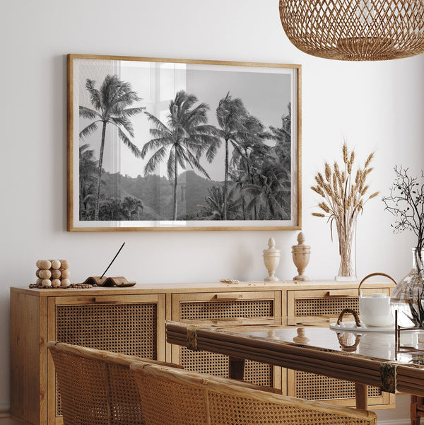 Black and White Tropical Beach Fine Art Photography Print - Large Hawaii Palm Tree Beach Wall Art Framed or Unframed Poster for Home Decor