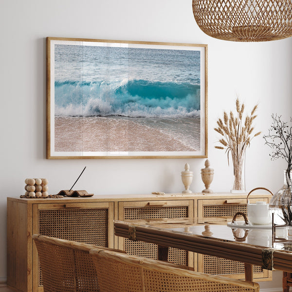 Minimalist Beach Fine Art Photography Print - Large Ocean Wave Wall Art, Framed or Unframed Hawaii Surf Coastal Artwork for Home Decor