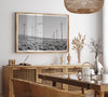 A black and white fine art photography print showcasing desert power lines in the Eastern Sierras in Americana decor style.