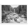 Black and white fine art photography print of Tumalo Falls near Bend, Oregon, framed or unframed; ideal nature artwork for any wall, perfect gift for nature lovers and fine art photography enthusiasts.