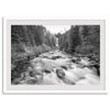 Black and white fine art photography print of Tumalo Falls near Bend, Oregon, framed or unframed; ideal nature artwork for any wall, perfect gift for nature lovers and fine art photography enthusiasts.