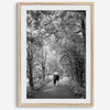 Romantic Japan nature art photograph in black and white forest setting, couples wall decor