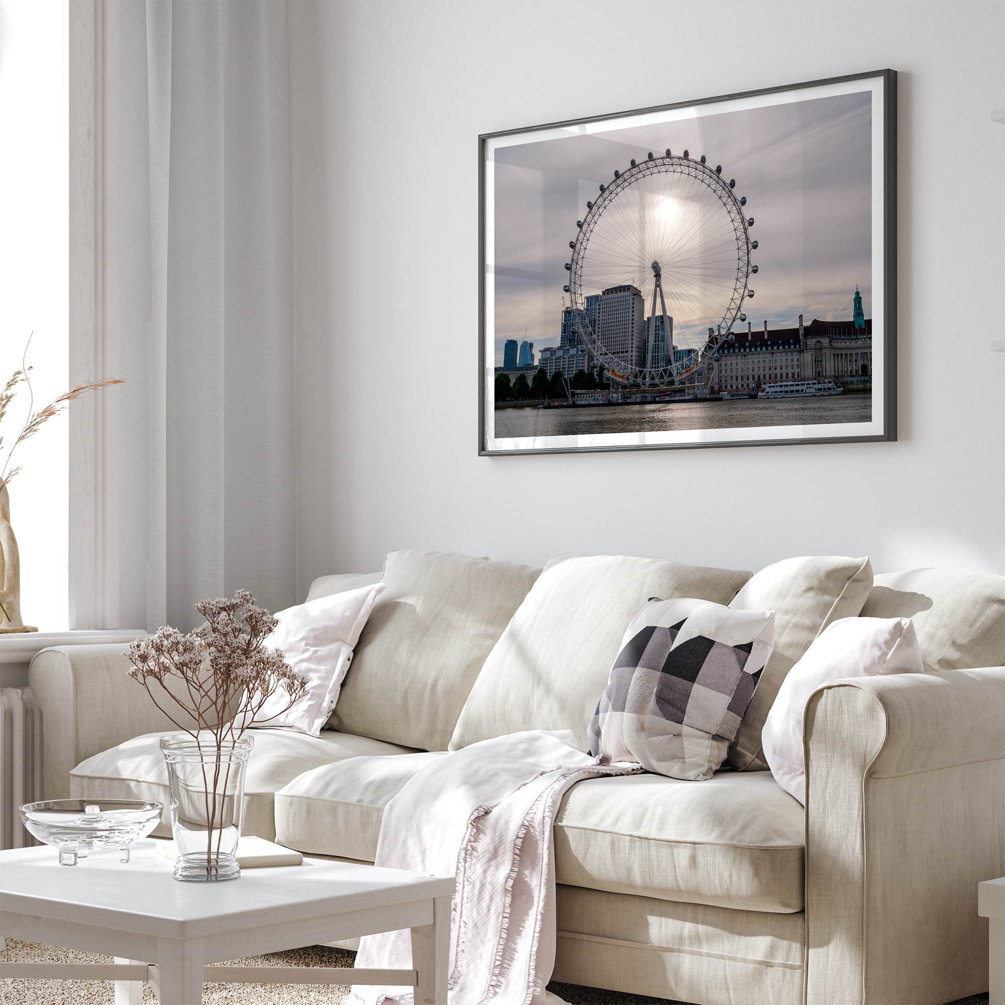 London Eye photography wall art featuring London skyline and sunset light