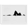 Black and white minimalist seascape print featuring a dramatic ocean arch along California’s Highway 1, perfect for modern coastal wall art.