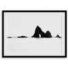 Black and white minimalist seascape print featuring a dramatic ocean arch along California’s Highway 1, perfect for modern coastal wall art.