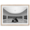 Framed fine art photography print of art lovers in Musée de l’Orangerie, admiring Claude Monet’s Water Lilies in an elliptical gallery.