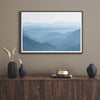 A fine art mountain photography print showing tens of shaded mountains one after the other. This minimalist mountain range wall art is perfect for nature lovers.