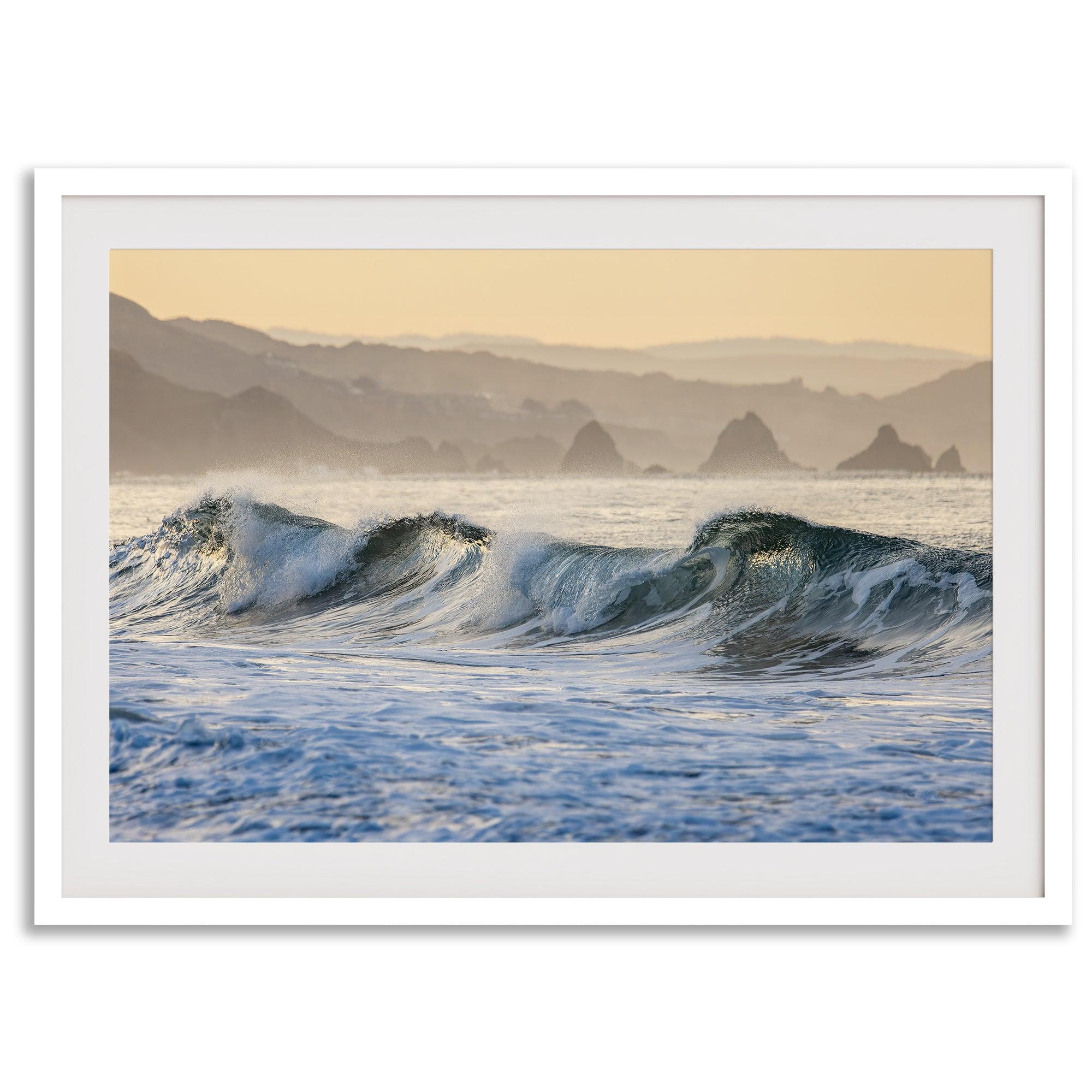 A fine art Ocean print showcasing water waves crashing in the ocean. this beach-themed wall art will make you want to jump into the waves every time you look at it. Taken in Bodega Bay, California.