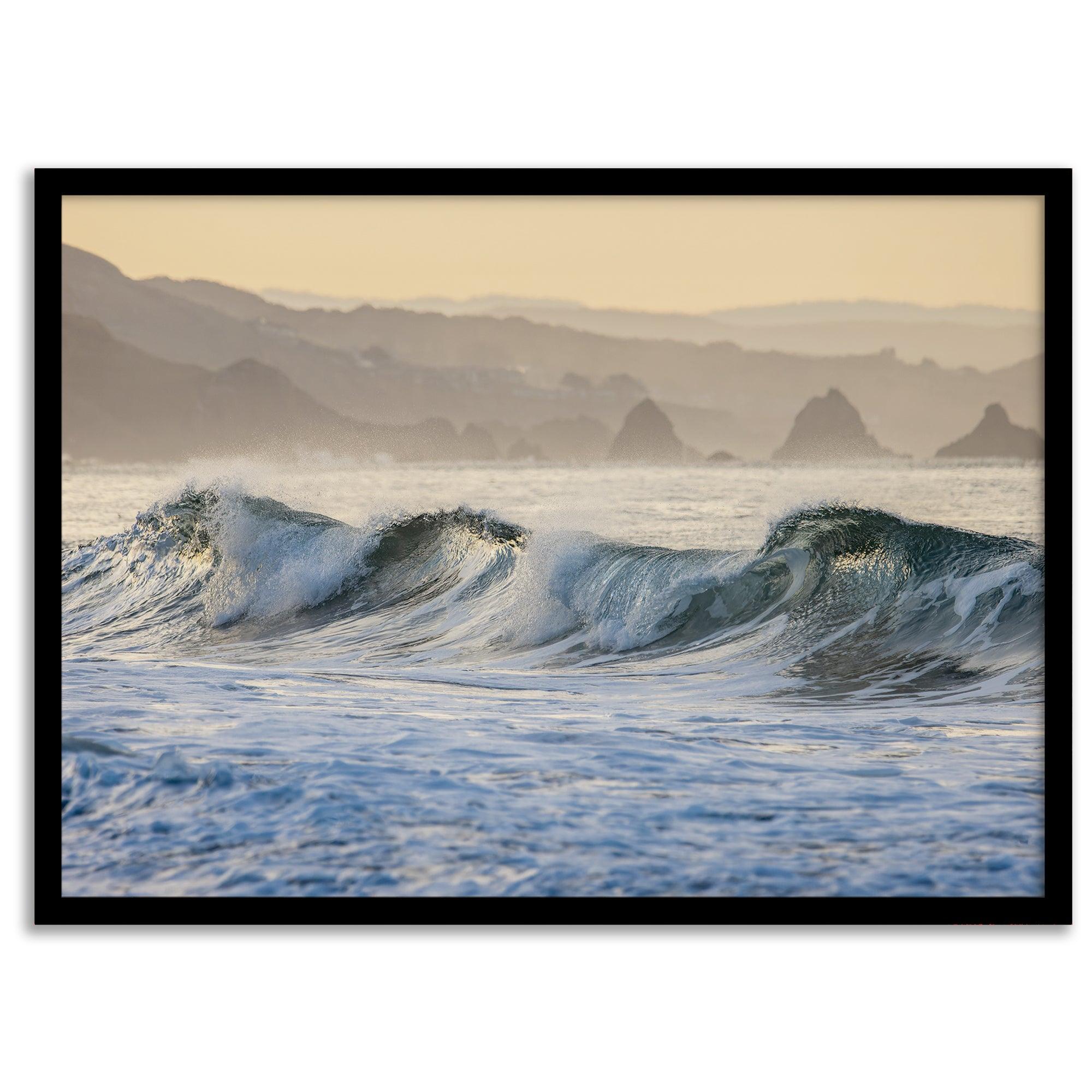 A fine art Ocean print showcasing water waves crashing in the ocean. this beach-themed wall art will make you want to jump into the waves every time you look at it. Taken in Bodega Bay, California.