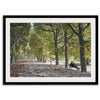 A fine art Paris print of Jardin des Tuileries in fall, featuring a couple sitting on a bench beneath vibrant autumn trees, surrounded by golden foliage.