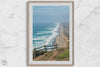 A fine art print of 10-mile beach in Point Reyes, California. In this beach wall art, you can see the long beach stretches as far as the eye can see, and the waves crashing against the beach.