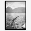 Fine art dive print in monochrome tones, elegant wall decor inspired by Hawaii.