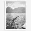 Fine art dive print in monochrome tones, elegant wall decor inspired by Hawaii.