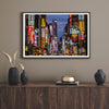 Cyberpunk-style photo print of neon-lit Shinjuku street in Tokyo, Japan