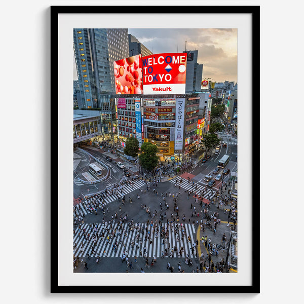 Elegant urban wall art of Shibuya Crossing in Tokyo with vibrant street life and architecture.