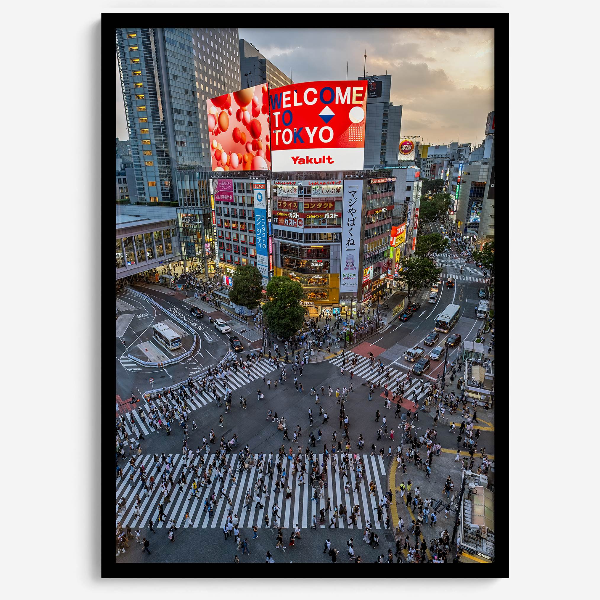  Elegant urban wall art of Shibuya Crossing in Tokyo with vibrant street life and architecture.