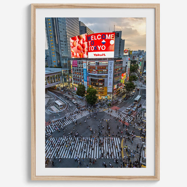  Elegant urban wall art of Shibuya Crossing in Tokyo with vibrant street life and architecture.