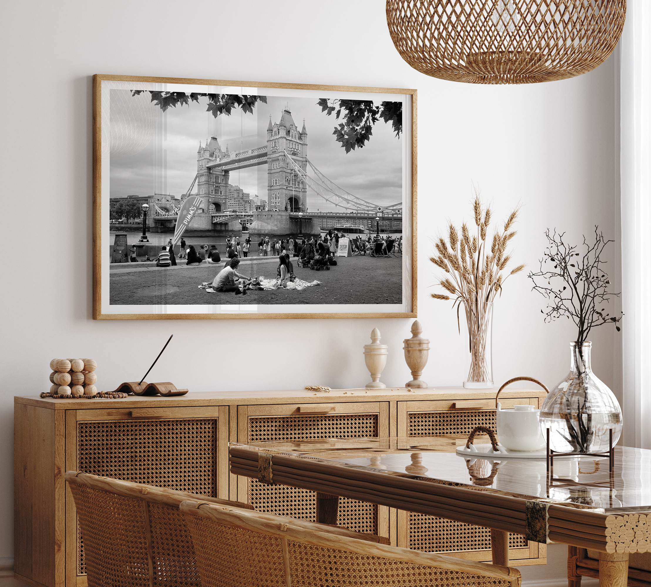 Tower Bridge wall art print, fine art black and white cityscape photography.